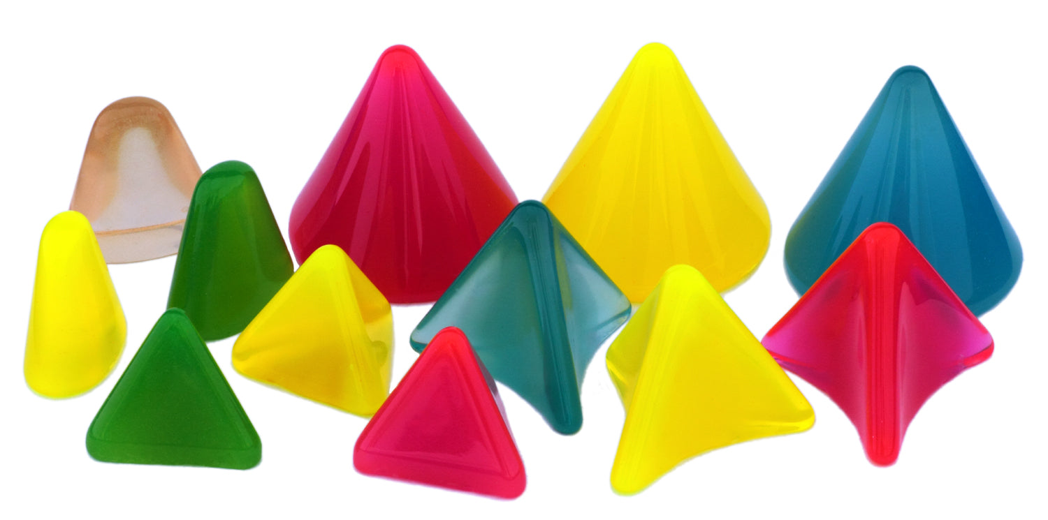 Colorful plastic tumbling media — wedge and pyramid shapes for vibratory finishing