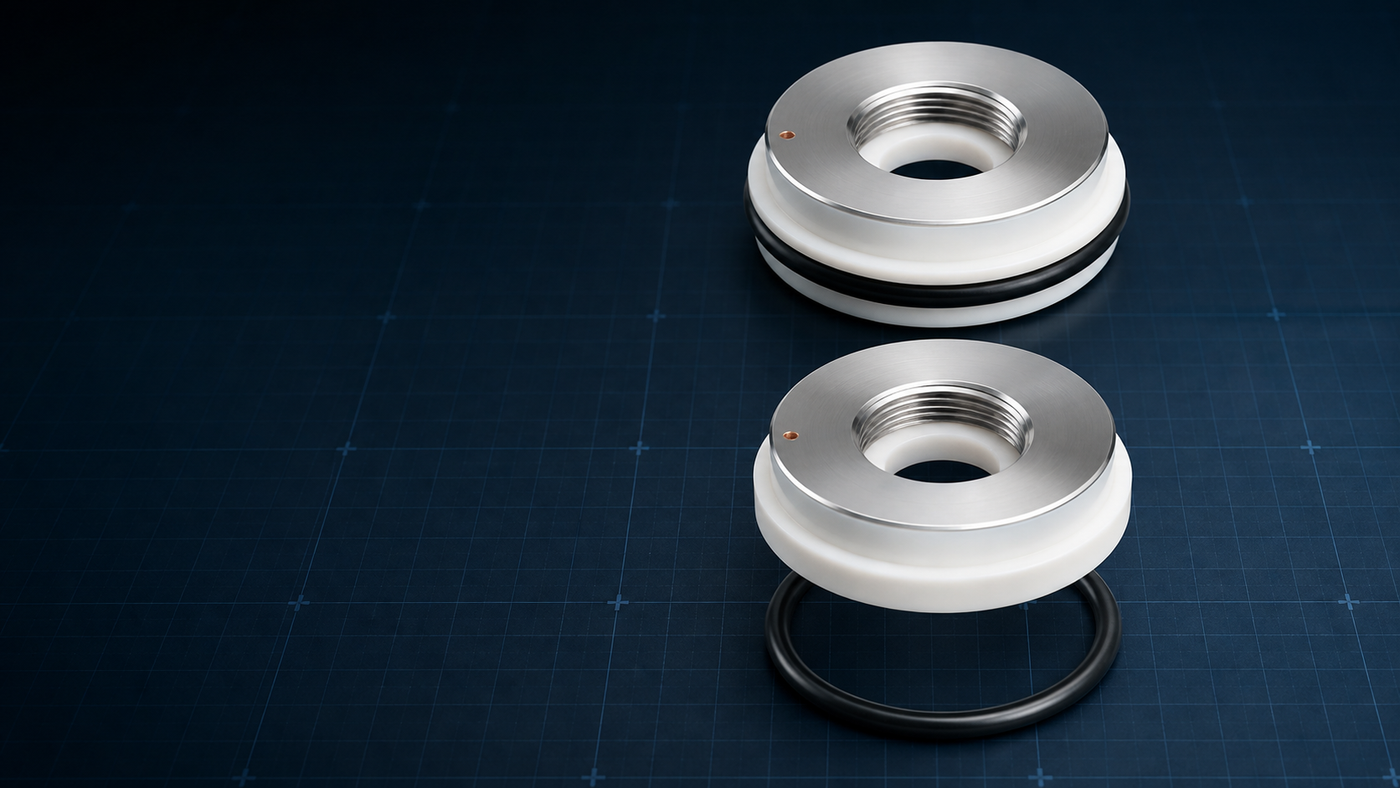 Fiber laser ceramic rings with O-rings installed around their outside circumference