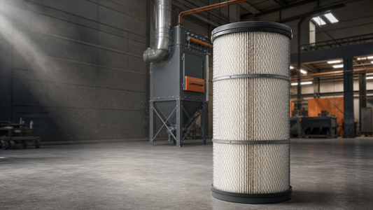 Industrial dust collector cartridge filter in a metal fabrication shop