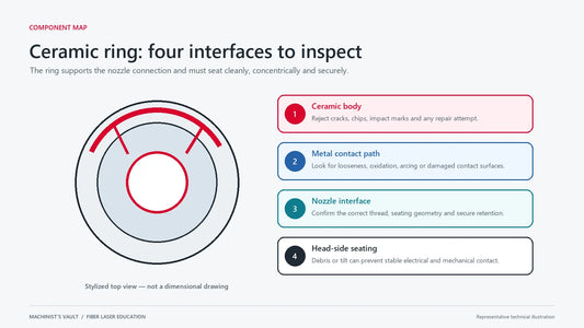 Fiber laser ceramic ring inspection zones — representative technical illustration