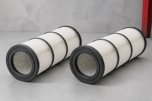 Open-open and open-closed industrial dust collector cartridge filter configurations