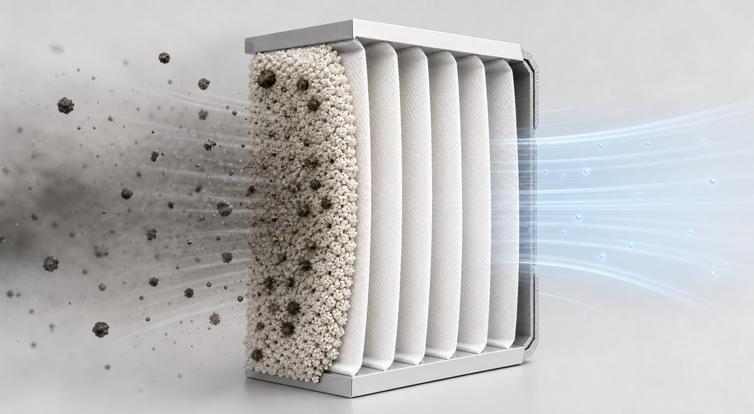 Perlite filter aid forming a porous precoat on industrial pleated filter media