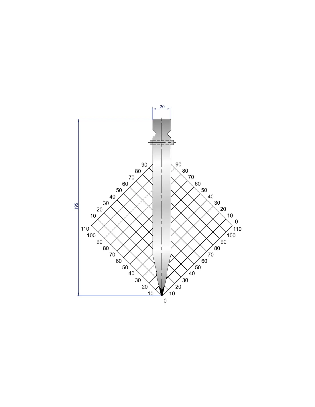 1316 - Punch 26° - Straight punch for Trumpf style press brakes  Straight punch