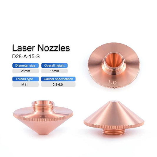 Precitec® Compatible D28 Fiber Laser Nozzles – M11 Thread (Single & Double Layer)