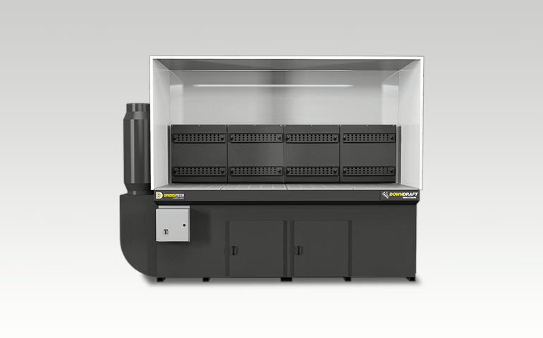3x8 downdraft booth ventilation system with enclosed worksurface for industrial filtration