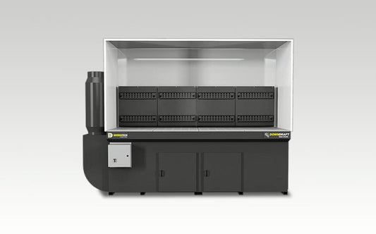 3x8 downdraft booth ventilation system with enclosed worksurface for industrial filtration