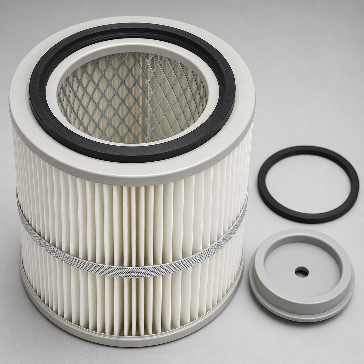 Dust collector cartridge filter pleats gasket and support construction
