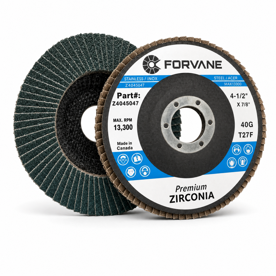 Forvane Premium Zirconia Type 27 flap discs, 4-1/2 inch by 7/8 inch