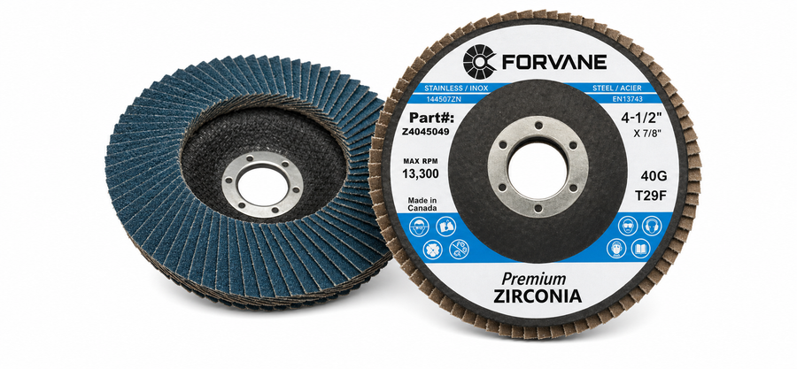 Forvane Premium Zirconia Type 29 flap discs, 4-1/2 inch by 7/8 inch