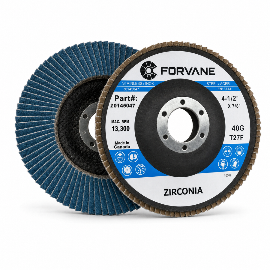 Forvane zirconia Type 27 flap discs, 4-1/2 inch by 7/8 inch