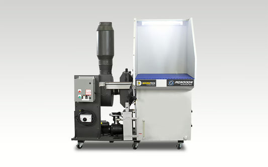 Monsoon Mini Wet Downdraft Table with stainless steel construction and castors