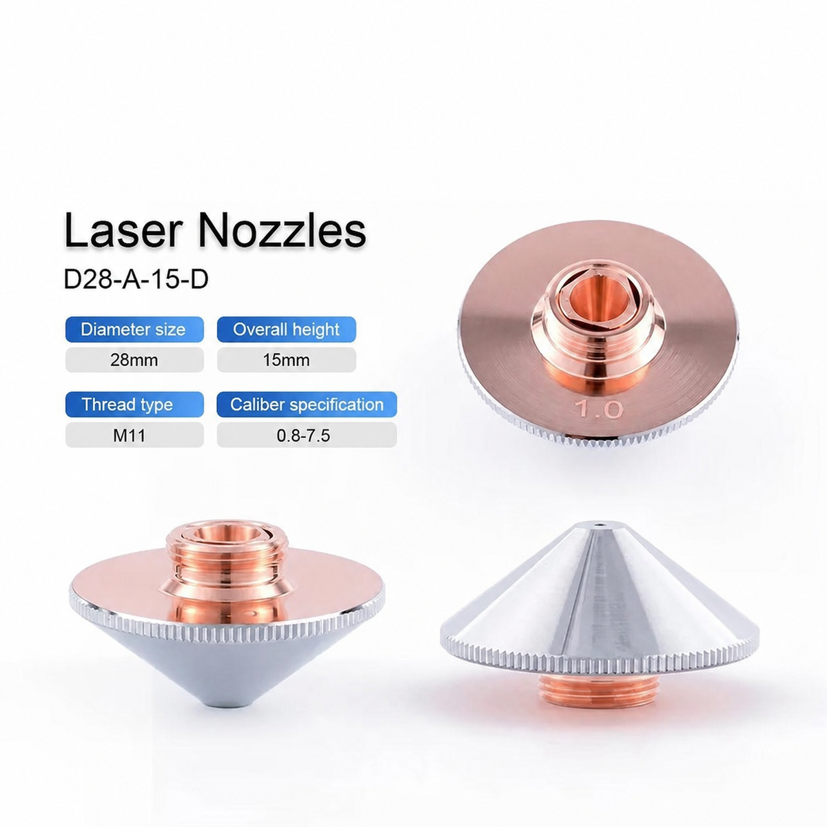 Raytools compatible D28 H15 M11 double-layer fiber laser nozzle specifications