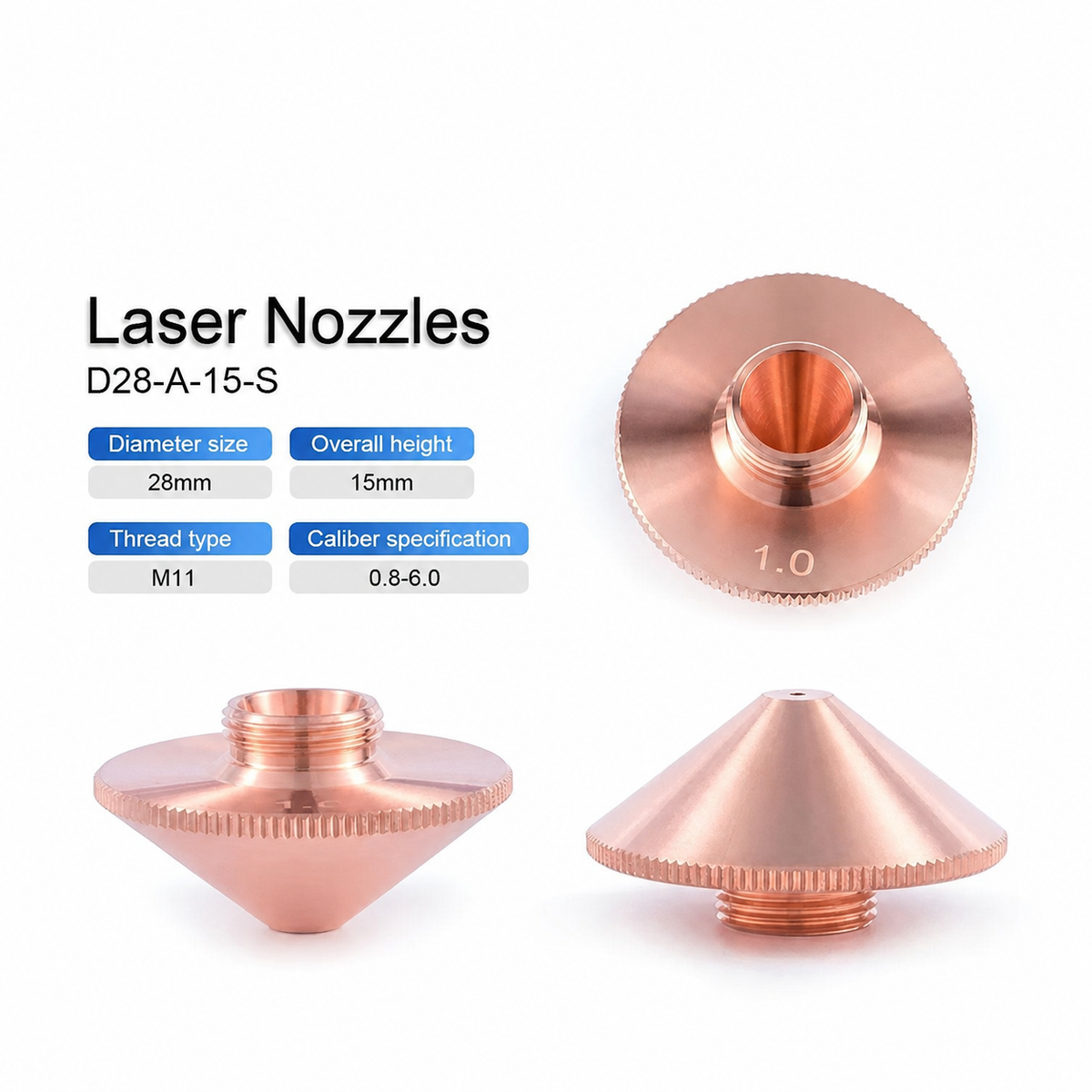 Raytools compatible D28 H15 M11 single-layer fiber laser nozzle specifications